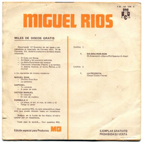 Miguel Ríos Con Los Relampagos - Da-Dou-Ron-Ron / La Pecosita - Image 2