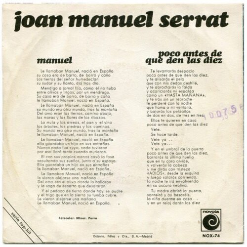 Joan Manuel Serrat - Manuel / Poco Antes De Que Den Las Diez - Image 2